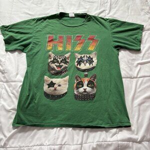 Mens Size Large KISS Hiss T Shirt Tee Green Cats Kitty Retro Y2K